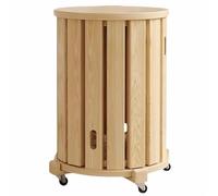Set of 4 Stackable Stools & Round Wooden Coffee Table with Wheels - Versatile Anti-Slip Hidden Storage for Kitchen Living Room & Bedroom - Natural Wood Finish