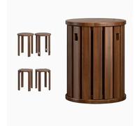 Set of 4 Stackable Stools & Solid Wood Side Table Versatile Bar Stools for Living Room Bedroom Office & Dining Multi Functional Coffee & Bedside Table