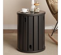 Set of 4 Stackable Stools - Versatile Black Fur Ottomans End & Coffee Tables Solid Wood Round Dining Chairs for Bedside Corner & Living Room Use
