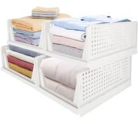 Set of 4 Stackable Storage Boxes for Wardrobe Organiser Boxes Plastic Storage Boxes for Shelves, White Wardrobe Shelves Organiser Drawers for Wardrobe, Clothes and Toys
