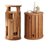 Set of 4 Stackable Wooden Stools Multifunctional Round Accent Tables for Dining Room Space-Saving Wooden Side Tables Ideal for Coffee Snack or Extra Seating