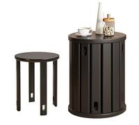 Set of 4 Stackable Wooden Stools Multifunctional Round Wood Stools for Dining Room Black Accent Table Space-Saving Side Tables Ideal for Living Room & Kitchen