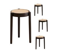 Set of 4 Stackable Wooden Stools Portable Rattan School Chairs without Backrest Round Top Kitchen Stools for Dining Room SpaceSaving Design (4Pack)