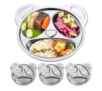 Set of 4 Stainless Steel Divided Plates, Food-Grade Unbreakable Dinner Plate, Plates 304 Stainless Divided Platter，Cute Panda Shape Divided Plates for Picky Eaters, Lunch, Camping