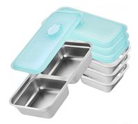 Set of 4 Stainless Steel Snack Containers with Double Compartments and Leak Proof Lids, Reusable Food Boxes Designed for Organized Snack Storage at School or Office