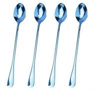 Set of 4 Stainless Steel Spoons with Iridescent For Rainbow Coating for Stirring Coffee Tea and Soft Drinks Daily (Blue)