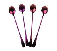Set of 4 Stainless Steel Spoons with Iridescent For Rainbow Coating for Stirring Coffee Tea and Soft Drinks Daily (Purple)
