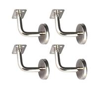 Set of 4 Stair Handrail Brackets Wall Mounted Stainless Steel Rail Holder | Silver, Heavy Duty Bannister Hand Rails Bracket, Easy Installation, with Base Cover, for Stairways Staircase Railing