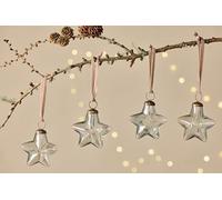 Set of 4 Star Baubles, Clear Star Mini Baubles, Miniature Baubles, Clear Glass Baubles, Hanging Star Baubles, Recycled Glass Nkuku Sardi Stars, Christmas Room Decorations