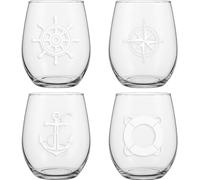 SET OF 4 -Stemless Boat Wine Glasses-Nautical Themed, Plastic, 16oz, Pool Wine Glasses, Shatter Proof Drinking Glasses for Wine or Cocktails