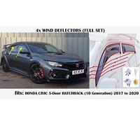 Set Of 4 STICK ON FIT TYPE Wind Deflectors Compatible with HONDA CIVIC 5 door HATCHBACK 10th Generation 2017 2018 2019 2020 2021 Side Visors Window Deflectors for Honda Civic