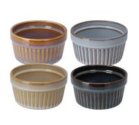 Set of 4 Stoneware Ramekins, 200ml Individual Ovenproof Souffle Dishes, Ceramic Baking Dishes in Mixed Colours
