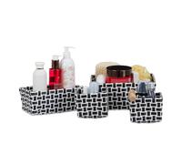Set of 4 Storage Baskets, Woven Plastic Bath Bin, Black-White Box, Grey