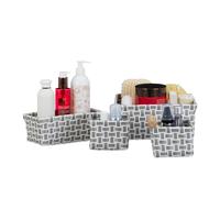 Set of 4 Storage Baskets, Woven Plastic Bath Bin, Black-White Box, Grey