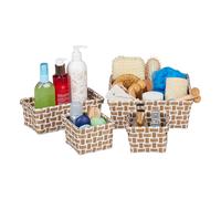 Set of 4 Storage Baskets, Woven Plastic Bath Bin, Black-White Box, Grey