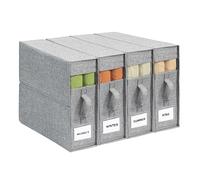 Set of 4 storage boxes for sheets (king and queen size) with handle, foldable closet sheet organizer, sheet organizer for blanket, bedspread and towel, grey