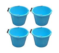 Set of 4 - Strong Heavy Duty 3 Gallon 14L Litre Plastic Builders Bucket Metal Handle, Pouring Lip, Measuring Guide - Water Storage Construction Cleaning Gardening Animal Feeding Made in UK (Sky Blue)