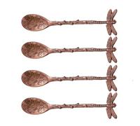 Set of 4 Sturdy Dragonflies Shape Teaspoons Decorative Water Drop Coffee and Teas Spoons with Long Dragonflies Handle