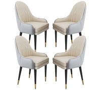 Set of 4 Stylish Light Grey & Beige Microfiber Leather Dining Chairs Modern Comfortable Seating for Kitchen Bedroom Balcony Makeup & Dressing Table