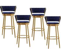 Set of 4 Stylish Velvet Bar Stools with Backrest & Footrest - Modern Upholstered Chairs for Kitchen Island & Pub - Sl lue Design for Dining Room Decor