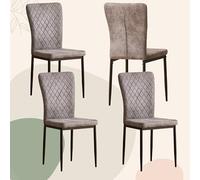 Set of 4 Suede Dining Chairs High Back Upholstered Kitchen & Living Room Seating with Padded Sea& Metal Legs Modern Grey Design