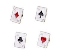 Set of 4 Suit Brooches Poker Card Brooch Badge Collar Pins Alloy Texture Lapel Pins Suitable for Shirts Scarves Lapel Spade Brooch, one size, As described