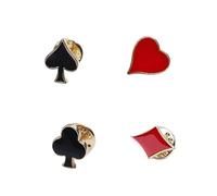 Set of 4 Suit Brooches Poker Card Brooch Badge Collar Pins Alloy Texture Lapel Pins Suitable for Shirts Scarves Lapel Spade Brooch, one size, As described