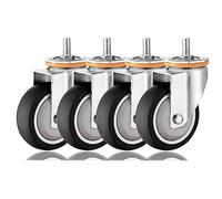 Set of 4 Swivel Caster Wheels Ø 63 75 100 125 mm M10 M12 Threaded Smooth Quiet TPR Rubber with Brakes Ideal for Fur Carts Workbenches