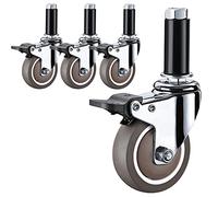 Set of 4 Swivel Caster Wheels 2in 2.5in 3in 4in for Furniture Socket Type Mounting Stem Silent Shock Absorption Rubber Castors with Dual Locking Brakes