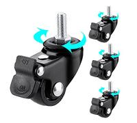 Set of 4 Swivel Caster Wheels, Rubber with Brake, M6/M8/M10 Threaded Stem, Replacement Nylon Wheels for Black Fur, Silent Rollers with M8 Brakes