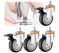 Set of 4 Swivel Caster Wheels2.5/3/4/5 Inch M10/M12 Threaded Stem Dual Locking No Noise Silent TPR Thermoplastic Rubber Perfect for Furniture and Heavy Duty Use.