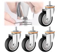 Set of 4 Swivel Caster Wheels2.5" 3" 4" 5" M10 M12 Threaded Stem Dual Locking Silent TPR Thermoplastic Rubber No Noise Furniture Castors for Smooth Mobility