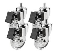 Set of 4 Swivel Casters Ø 75mm Transparent Rubber with M8 & M10 Grub Screws Ball Bearings 40kg Load Capacity Perfect for Furniture 4 Braked Wheels for Easy Mobility
