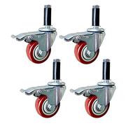 Set of 4 Swivel Casters M12 × 60 mm 360 kg Load Capacity Silent PU Nylon with Rubber Sleeve Long Threaded Bolt for Furniture Scaffolding Workbench (Rouge 3in 4brake)