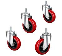 Set of 4 Swivel Casters with Brake M12 Threaded Stem 360 Degree Rolling Wheels for Furniture PU Trolley Casters 450 lbs Load Capacity 5 Inch Diameter
