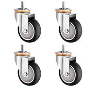 Set of 4 Swivel Castors for Furniture & Carts 63 100mm TPR Rubber Wheels with M10 M12 Threaded Pins Silent 360° Rotation with Brake Smooth Rolling Replacement Wheels