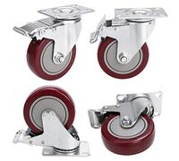 Set of 4 Swivel Castors with Brakes 100 mm Heavy Duty Castors Load Capacity 400 kg Red