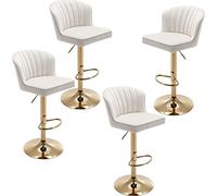 Set of 4 Swivel Counter Height Bar Stools Beige Velvet with Back Adjustable Modern Chairs with Gold Base for Kitchen Island Stylish Barstools for Dining Room