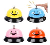 Set of 4 Table Bell, Stainless Steel Table Bell, Call Bell, Training Bell, Hand Bell with Smile Pattern, Hotel Bell, Reception Bell with Crisp Bell, Service Bell for Restaurants, Hotels