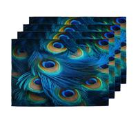 Set Of 4 Table Placemats Tropical Peacock Feather Stain Resistant Dinner Mats Durable Placemats Set For Outdoor Kitchens 30X45cm