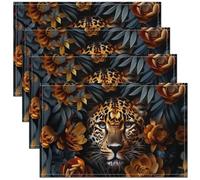Set Of 4 Table Placemats Wild Cheetah For Kitchen African Leopard Retro Flowers Non-Slip Placemat Durable Placemats Set For Restaurant Home 30X45cm