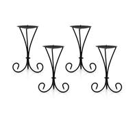 Set of 4 Tall Black Metal Scroll Candle Holder | Pack of 4 Black Pillar Candle Holder Candlestick | Candle Plate With Spike - 21cm