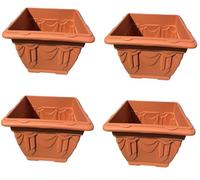 Set of 4 Terracotta Square Venetian Pot Decorative Plastic Garden Flower Planter 30cm