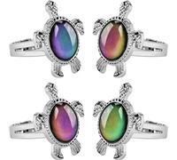 Set of 4 Thermochromic Men's Ring Rings for Turtle Emotion Ring Mood Ring Turtle Variety Sea Turtle Small Tortoise Man, 2.5x2.5CM, Metal, No Gemstone