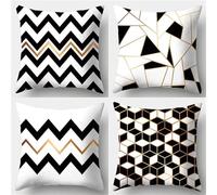 Set of 4 Throw Pillow Covers 14x14in,Black Gold Geometric Modern Sofa Decorative Cushion Covers Square Pillowcases with Invisible Zipper Pillow Cover for Couch Sofa Bed Chair Living Room Bedroom Decor