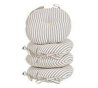 Set of 4 Tie-On Seat Cushions 100% Cotton Machine Washable Circular Chair Pads Indoor/Outdoor Garden Chair Cushions Alfresco Dining Outdoor Seat Pads (Grey Stripe)