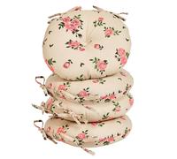 Set of 4 Tie-On Seat Cushions 100% Cotton Machine Washable Circular Chair Pads Indoor/Outdoor Garden Chair Cushions Alfresco Dining Outdoor Seat Pads (Beige Floral)