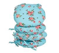 Set of 4 Tie-On Seat Cushions 100% Cotton Machine Washable Circular Chair Pads Indoor/Outdoor Garden Chair Cushions Alfresco Dining Outdoor Seat Pads (Blue Floral)