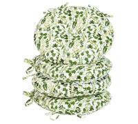 Set of 4 Tie-On Seat Cushions 100% Cotton Machine Washable Circular Chair Pads Indoor/Outdoor Garden Chair Cushions Alfresco Dining Outdoor Seat Pads (Green Leaf)