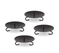 Set Of 4 Traditional Black Metal Candle Holder Candle Plate | Pillar Candle Holder Candle Dish Candlestick | Round Votive Candle Holders
